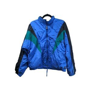 VTG ASICS Unisex Full Zip Goretex Windbreaker Size L Blue 80s 90s Lined Running